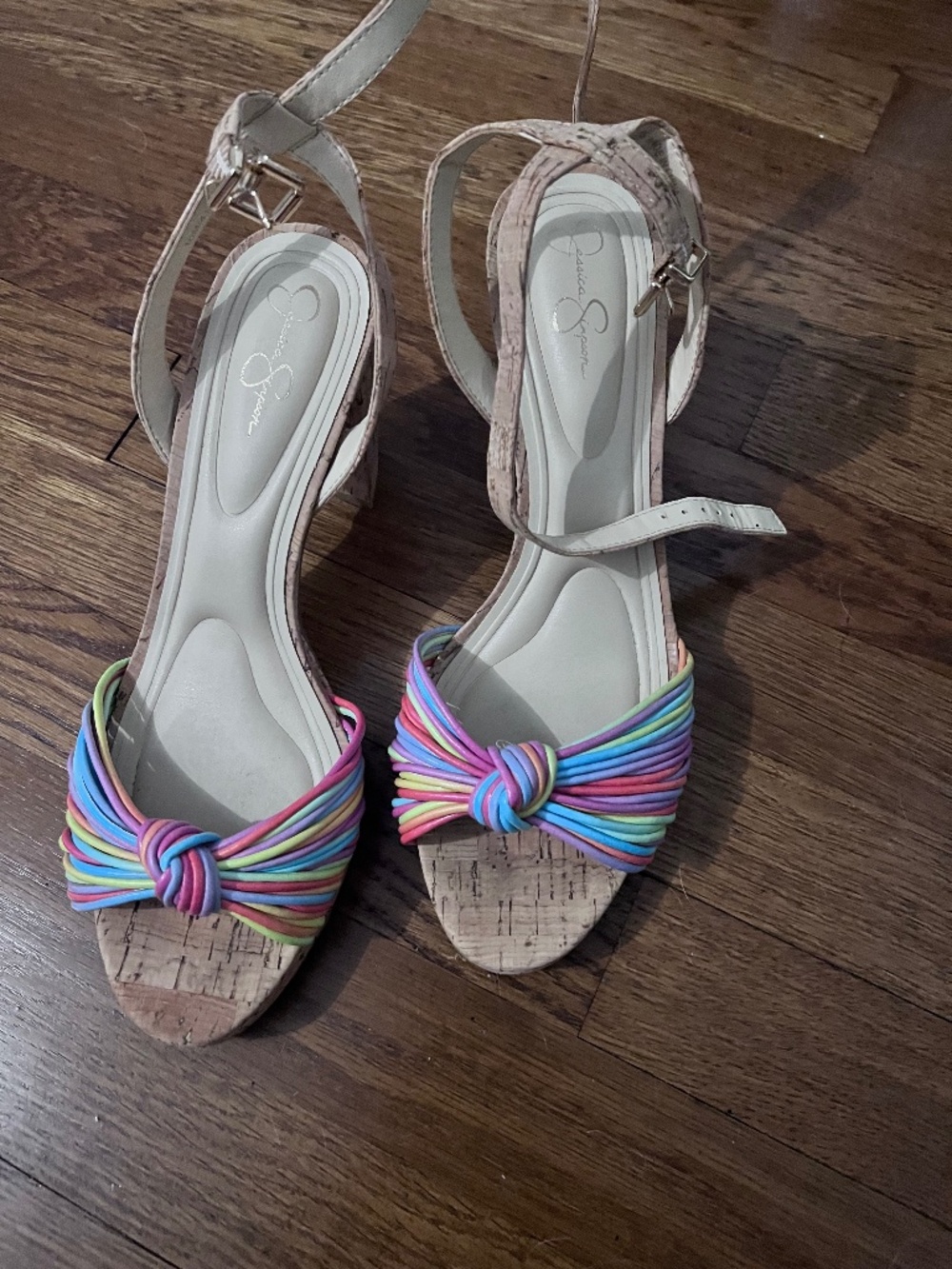 Jessica Simpson Rainbow Knot Platform Heels | Size 10 | Cork | Ankle Strap